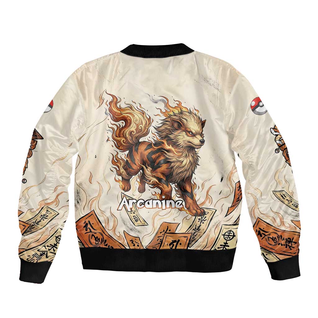 Arcanine Sleeve Zip Bomber Jacket Japanese Spell Tag Fire Art