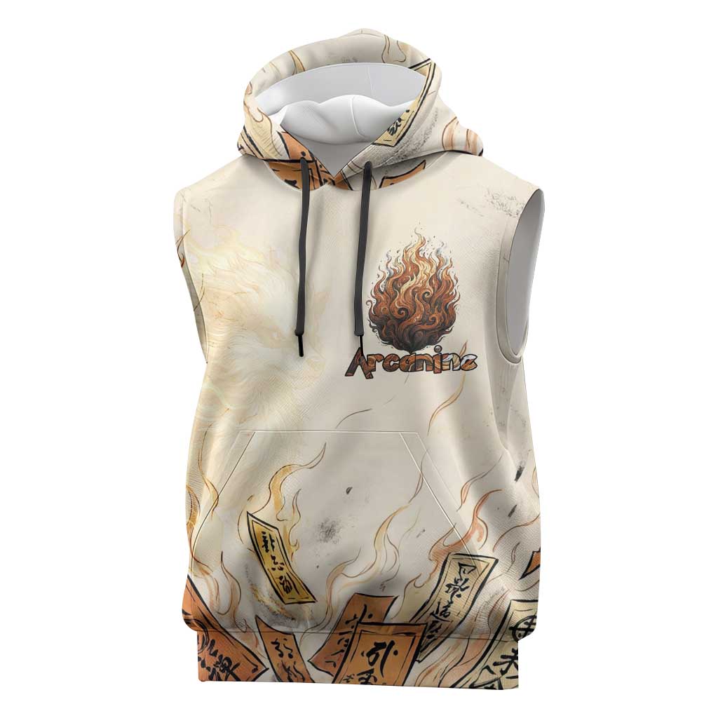 Arcanine Sleeveless Hoodie Japanese Spell Tag Fire Art