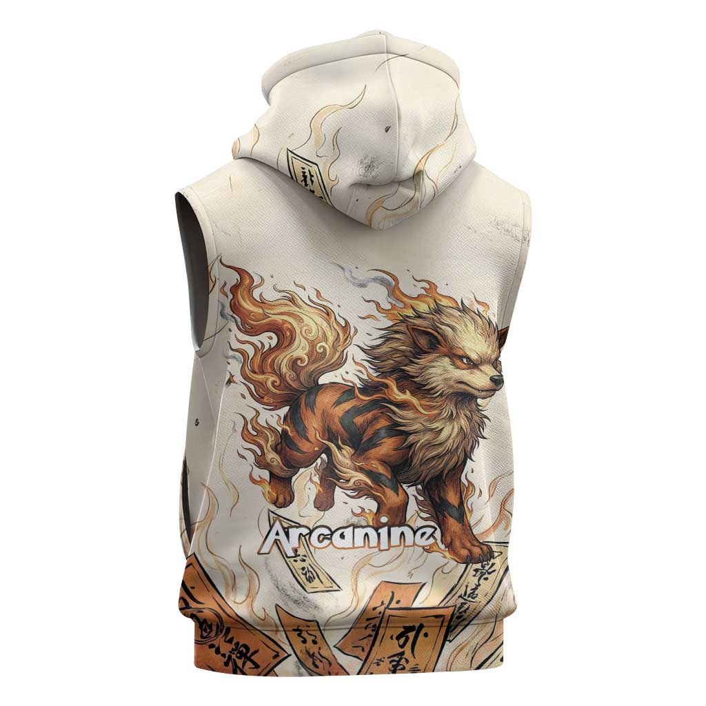 Arcanine Sleeveless Hoodie Japanese Spell Tag Fire Art