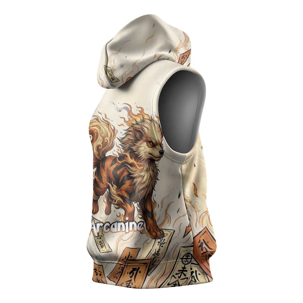 Arcanine Sleeveless Hoodie Japanese Spell Tag Fire Art