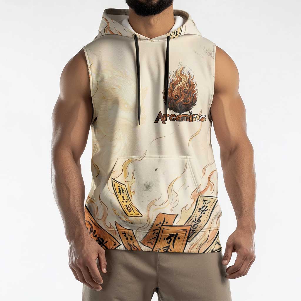 Arcanine Sleeveless Hoodie Japanese Spell Tag Fire Art