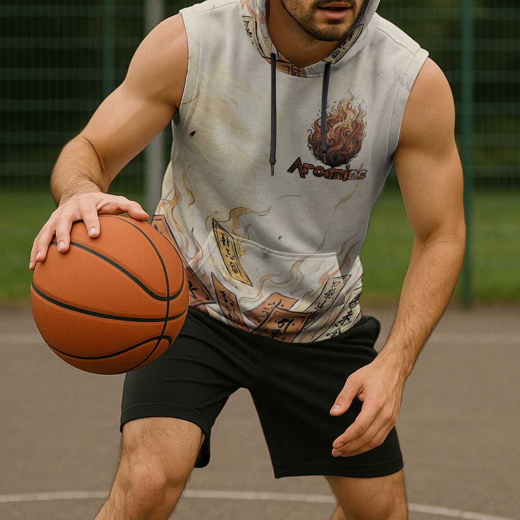 Arcanine Sleeveless Hoodie Japanese Spell Tag Fire Art