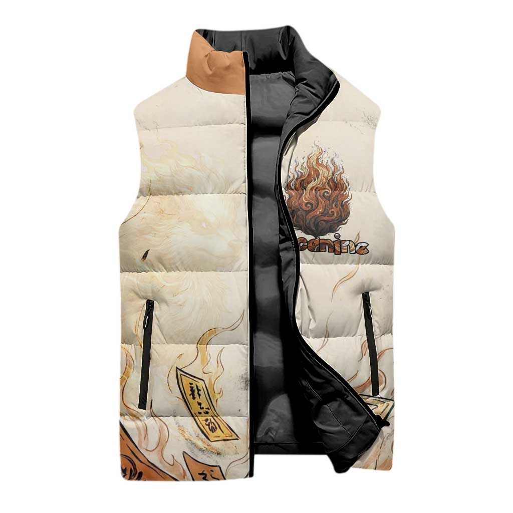 Arcanine Sleeveless Puffer Jacket Japanese Spell Tag Fire Art