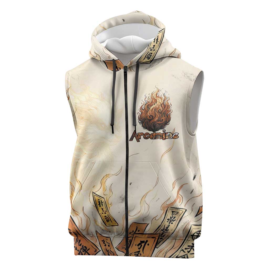 Arcanine Sleeveless Zip Hoodie Japanese Spell Tag Fire Art