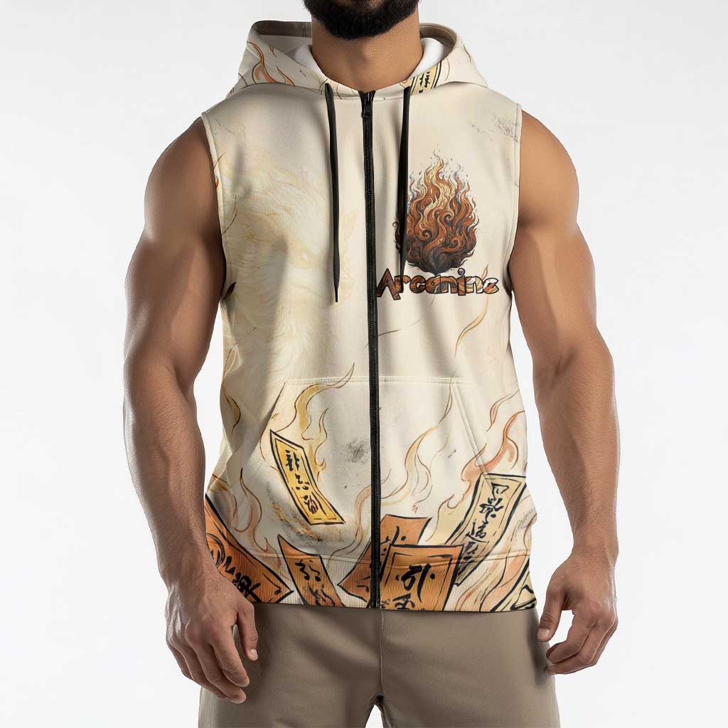 Arcanine Sleeveless Zip Hoodie Japanese Spell Tag Fire Art