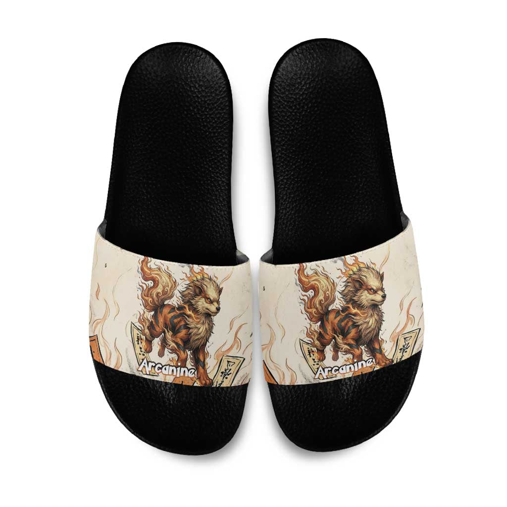 Arcanine Slide Sandals Japanese Spell Tag Fire Art