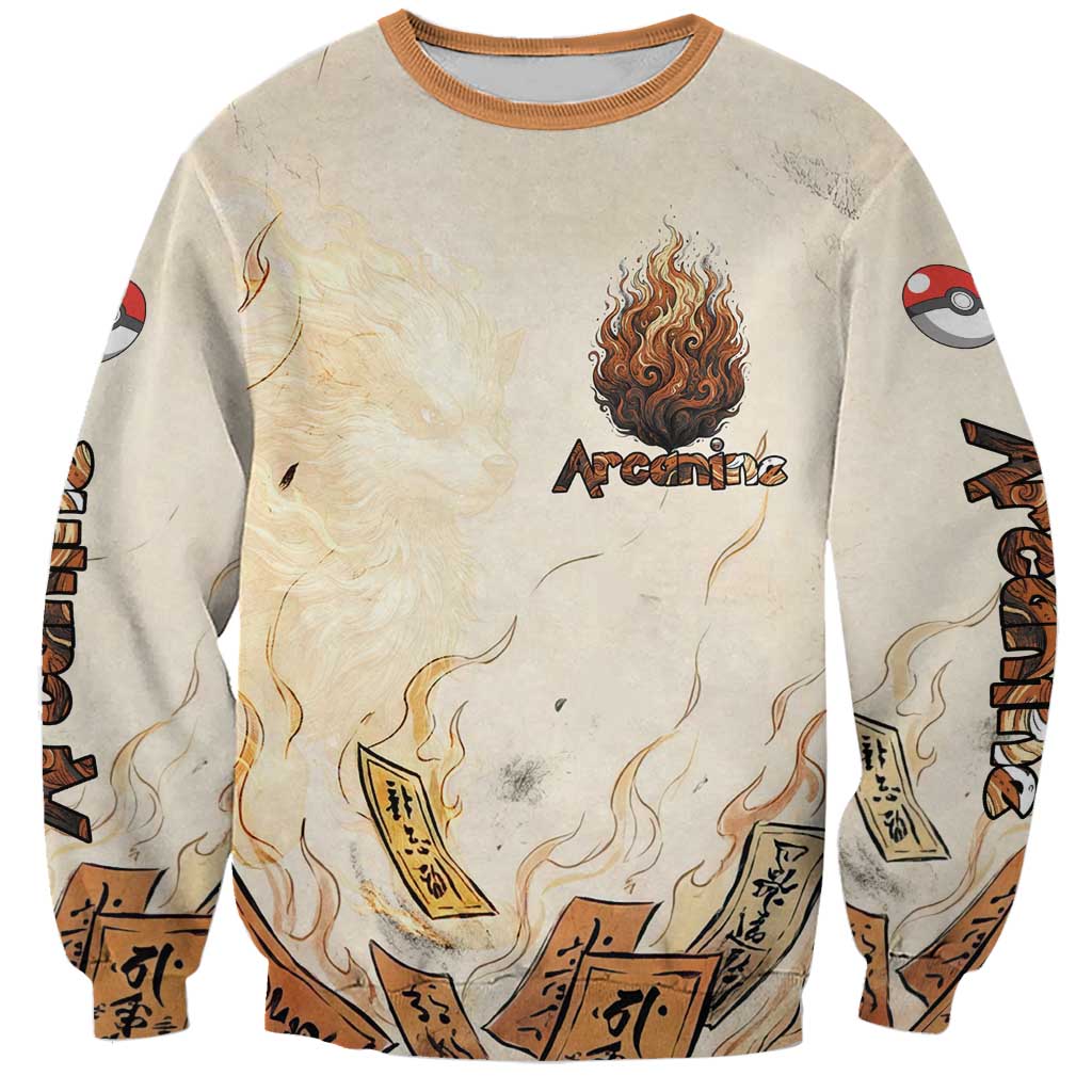 Arcanine Sweatshirt Japanese Spell Tag Fire Art