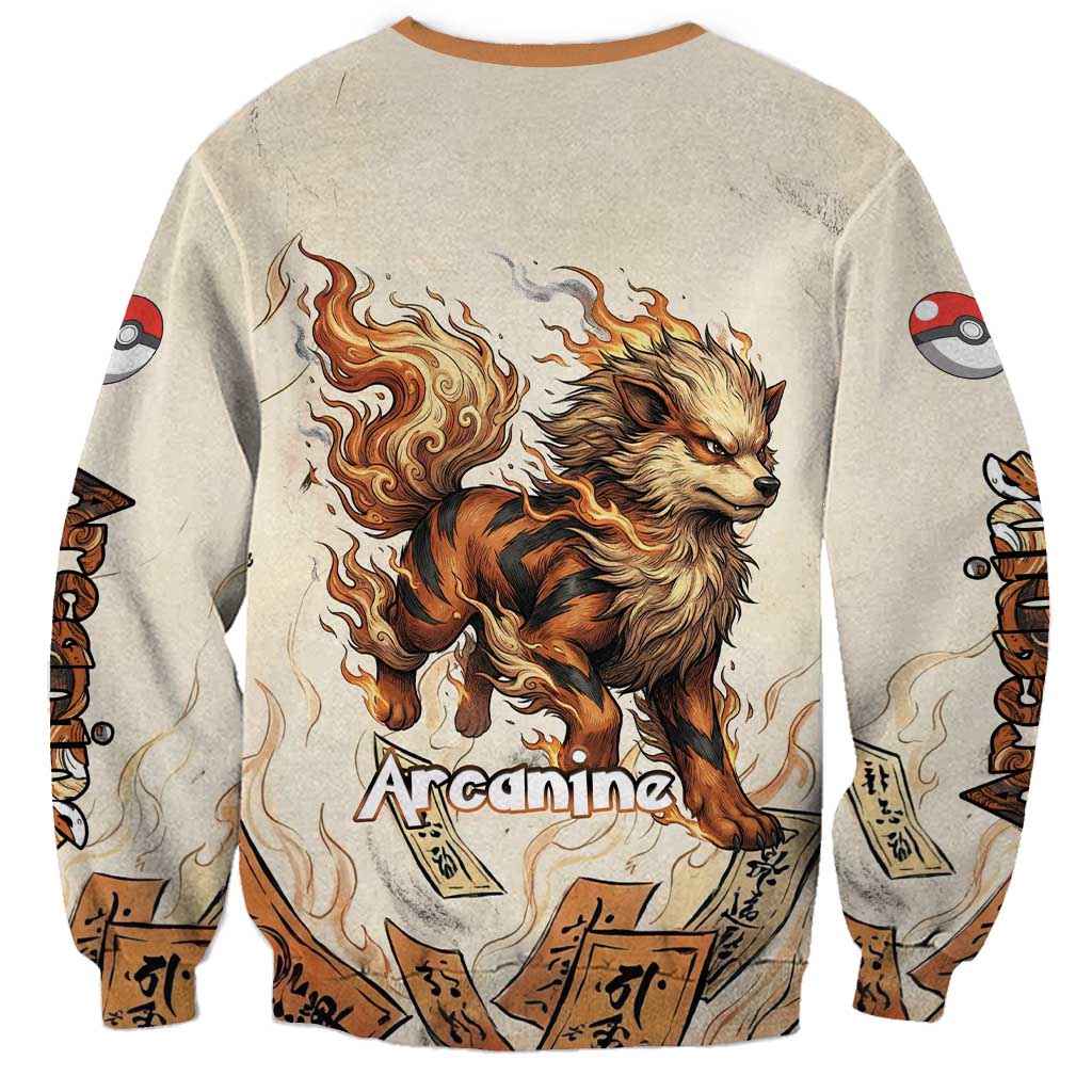 Arcanine Sweatshirt Japanese Spell Tag Fire Art