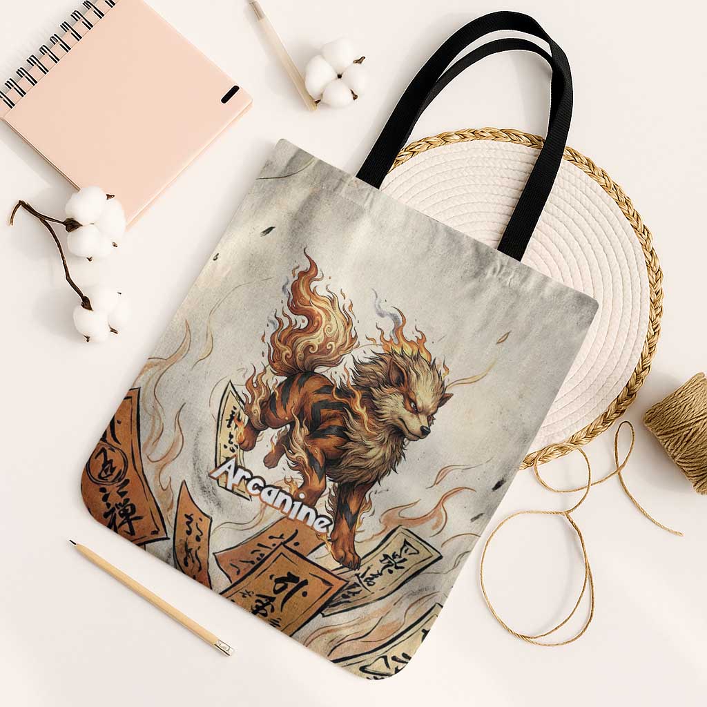 Arcanine Tote Bag Japanese Spell Tag Fire Art