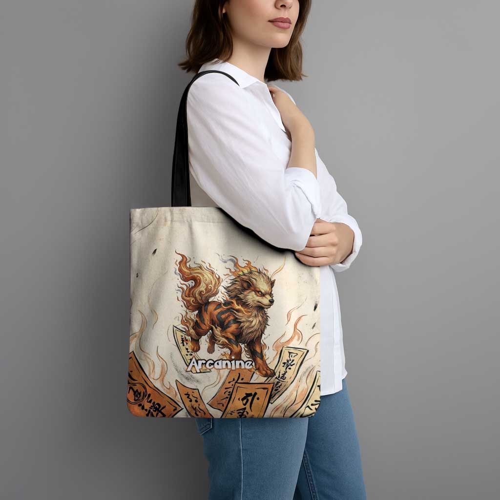 Arcanine Tote Bag Japanese Spell Tag Fire Art