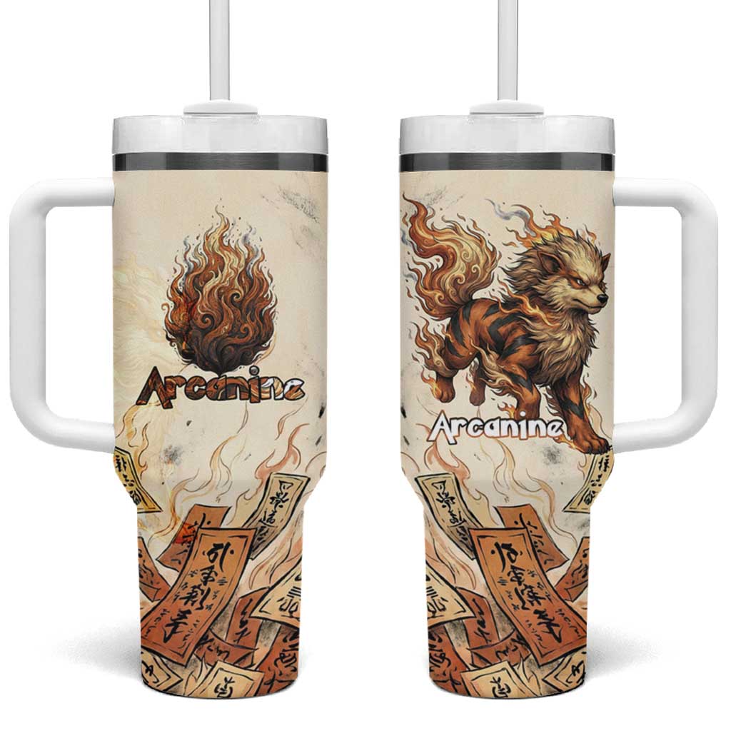 Arcanine Tumbler With Handle Japanese Spell Tag Fire Art