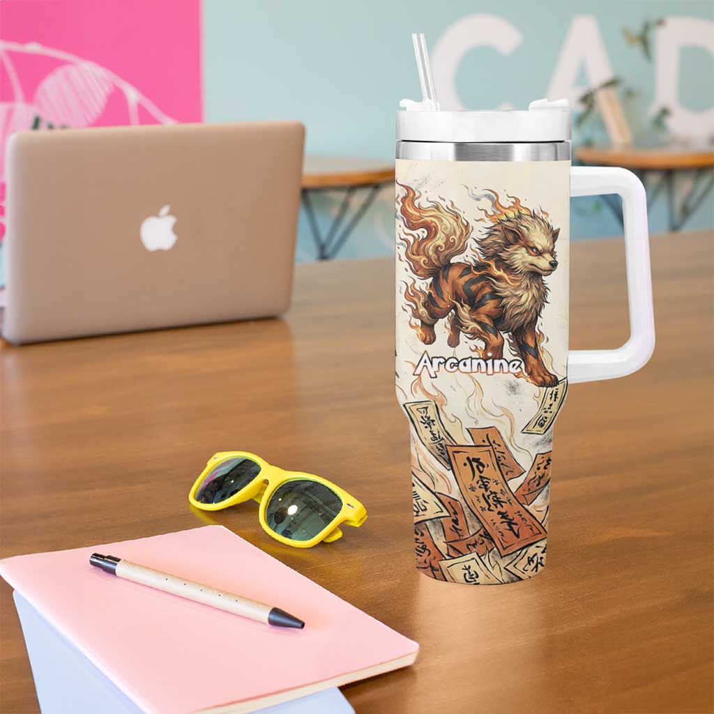Arcanine Tumbler With Handle Japanese Spell Tag Fire Art