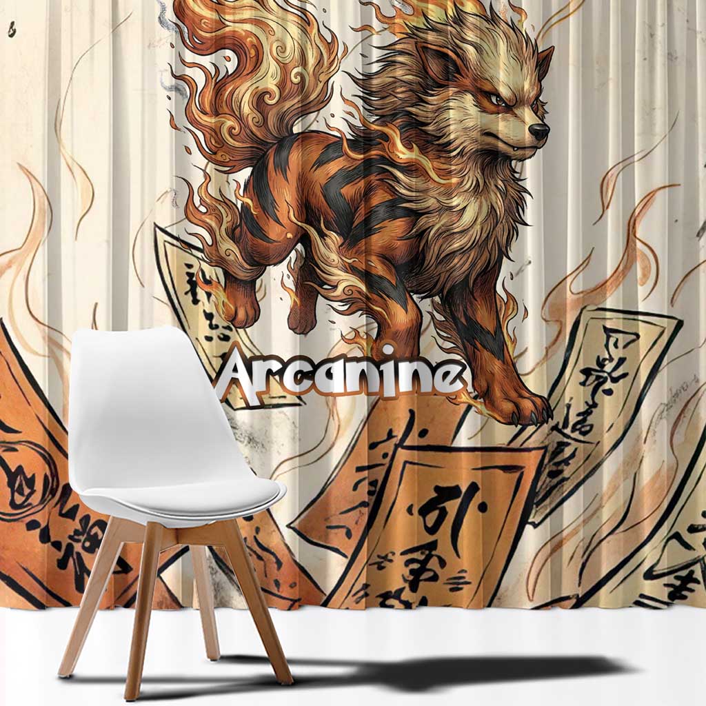 Arcanine Window Curtain Japanese Spell Tag Fire Art