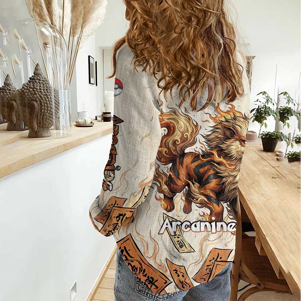 Arcanine Women Casual Shirt Japanese Spell Tag Fire Art