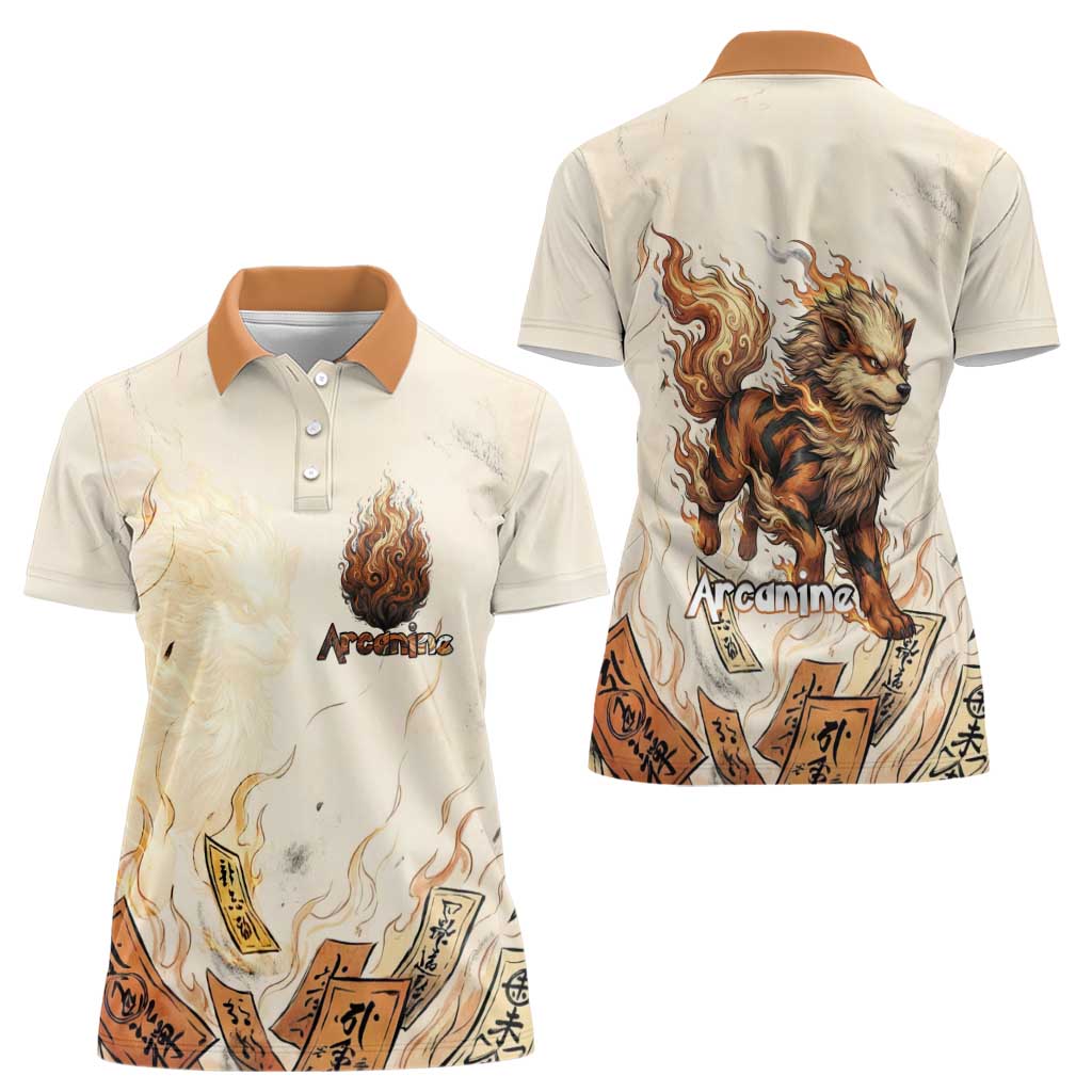 Arcanine Women Polo Shirt Japanese Spell Tag Fire Art
