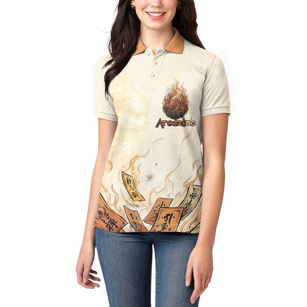 Arcanine Women Polo Shirt Japanese Spell Tag Fire Art