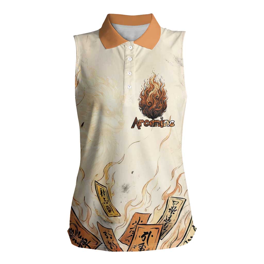Arcanine Women Sleeveless Polo Shirt Japanese Spell Tag Fire Art