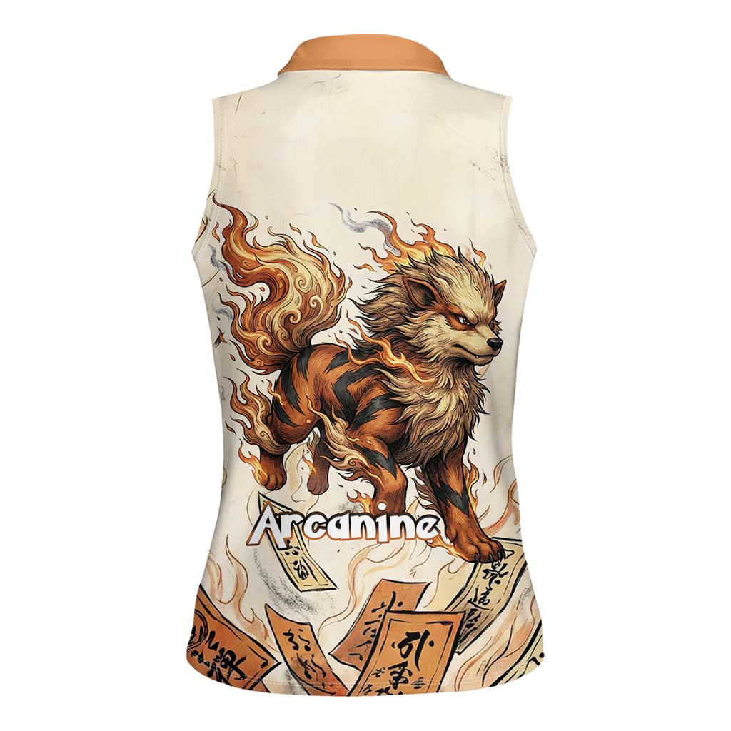 Arcanine Women Sleeveless Polo Shirt Japanese Spell Tag Fire Art