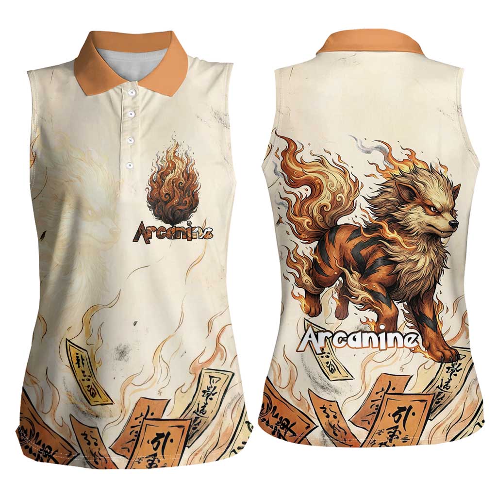 Arcanine Women Sleeveless Polo Shirt Japanese Spell Tag Fire Art