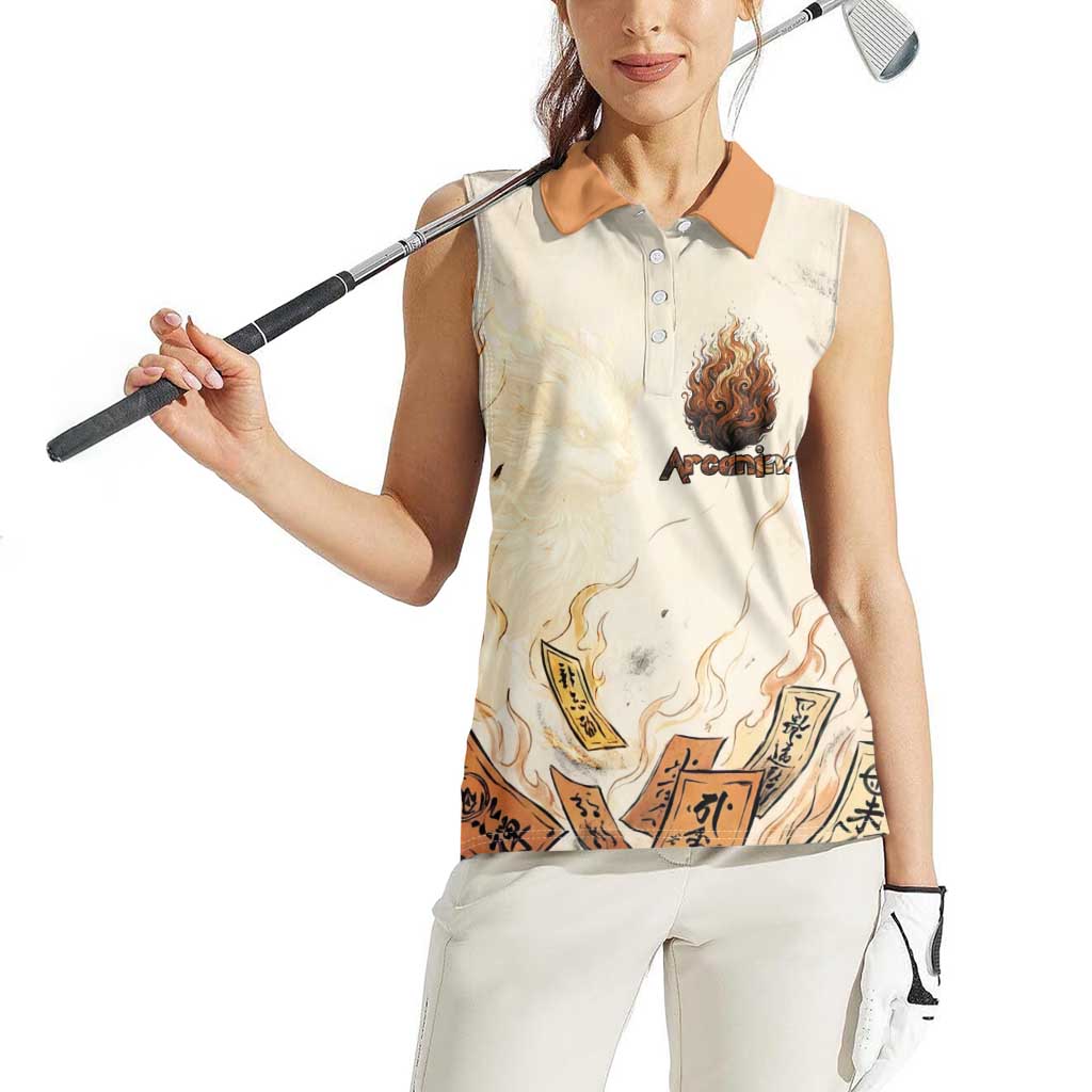 Arcanine Women Sleeveless Polo Shirt Japanese Spell Tag Fire Art