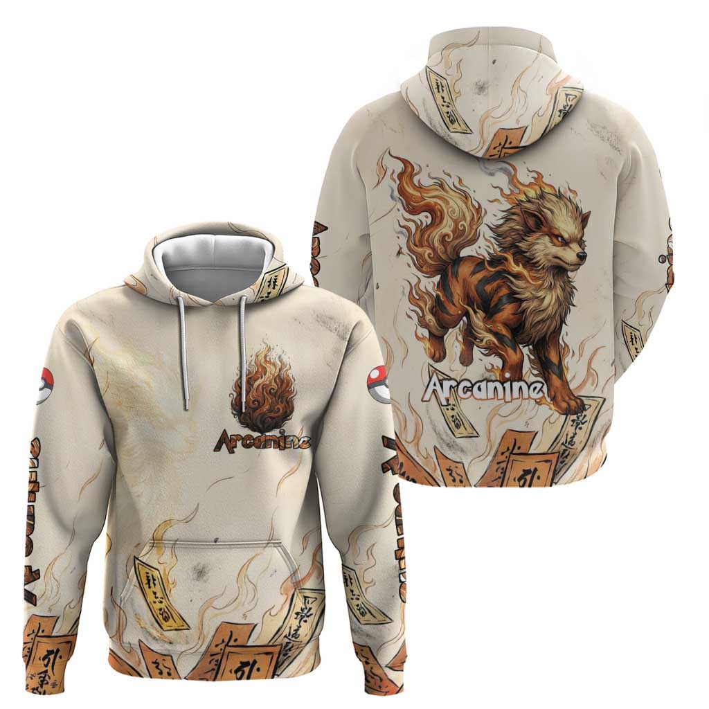 Arcanine Zip Hoodie Japanese Spell Tag Fire Art