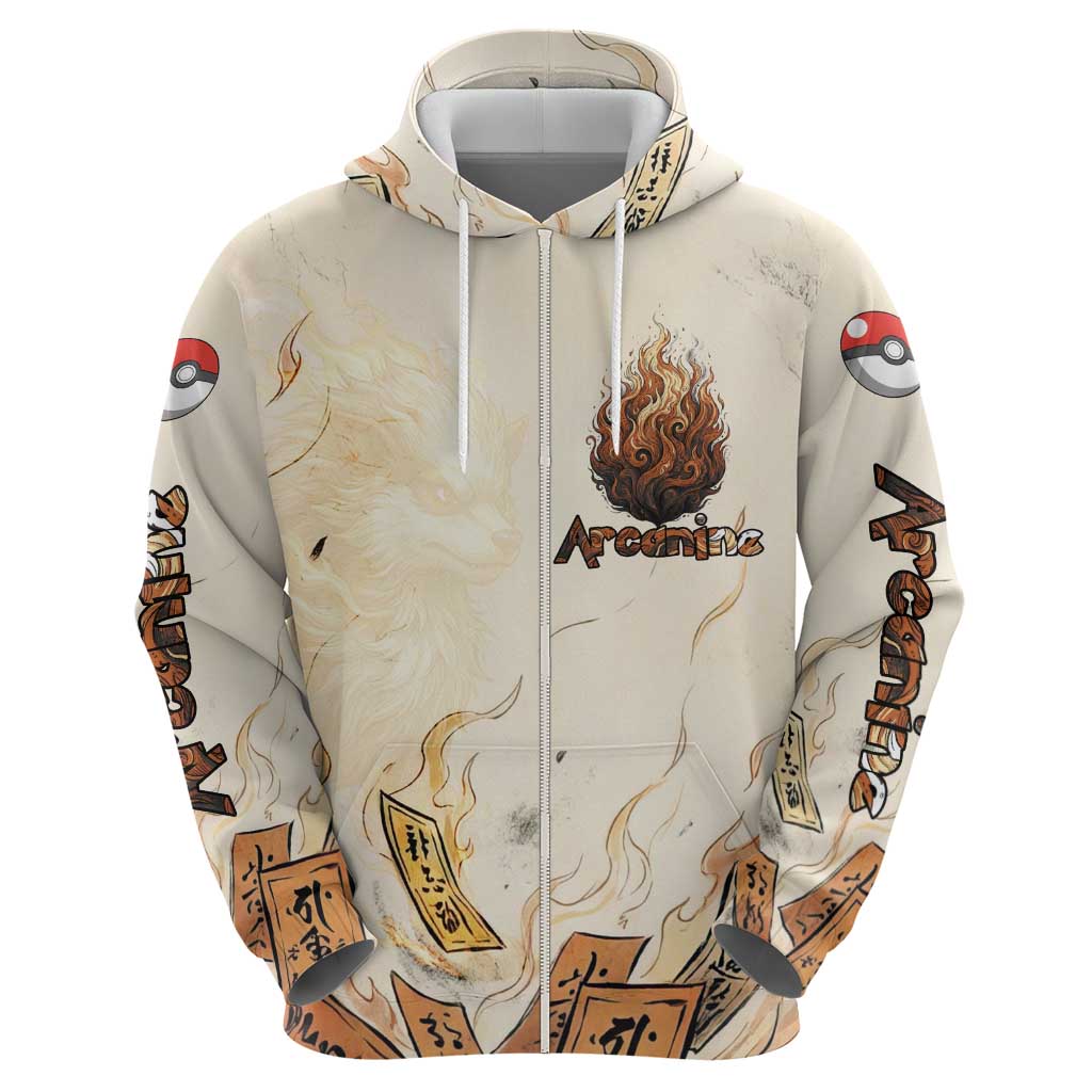 Arcanine Zip Hoodie Japanese Spell Tag Fire Art