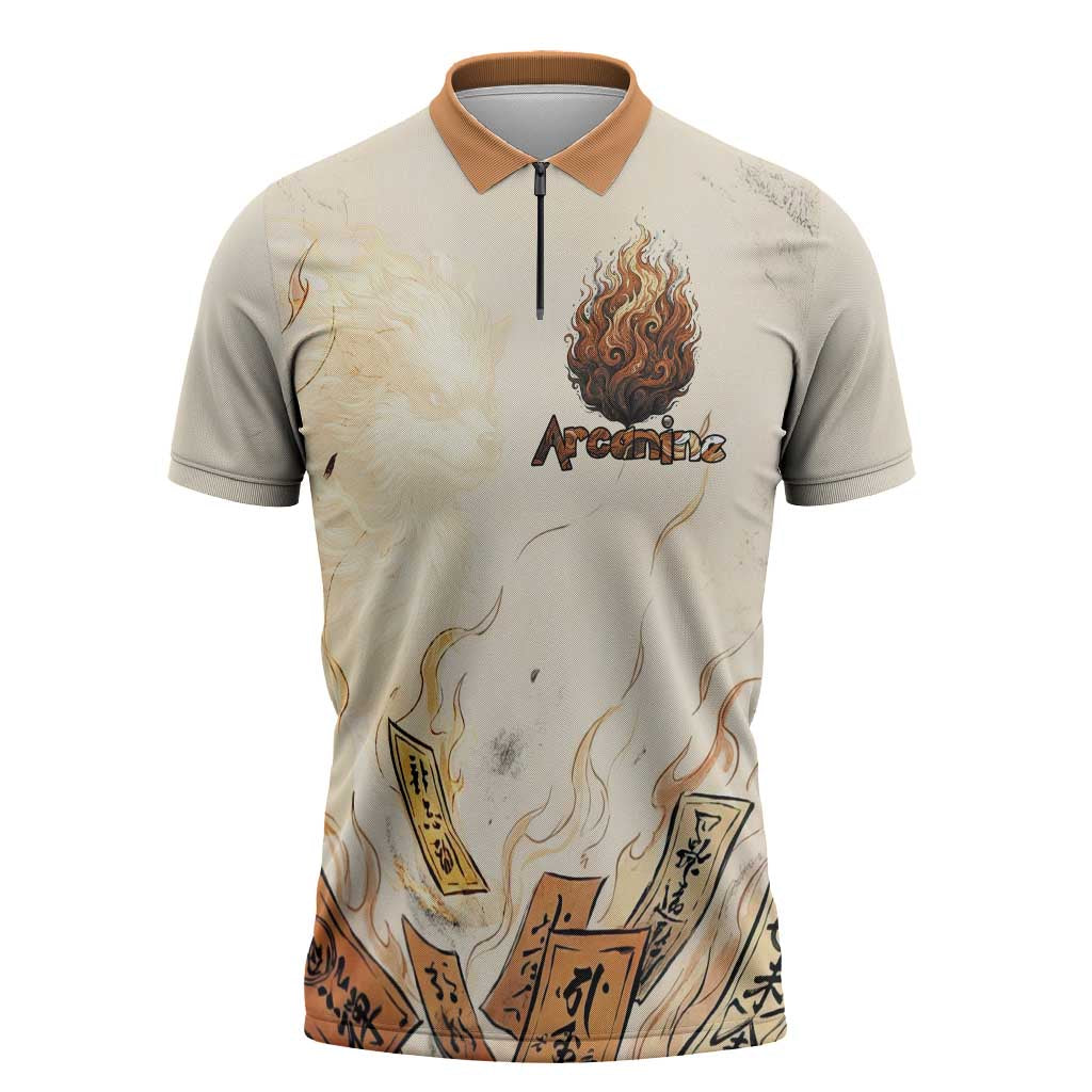 Arcanine Zipper Polo Shirt Japanese Spell Tag Fire Art