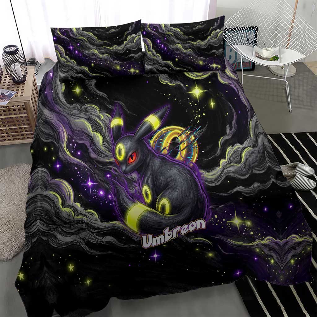 Umbreon Bedding Set Cosmic Neon Galaxy Art