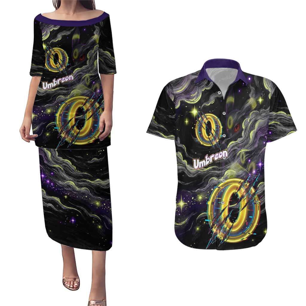 Umbreon Couples Matching Puletasi and Hawaiian Shirt Cosmic Neon Galaxy Art