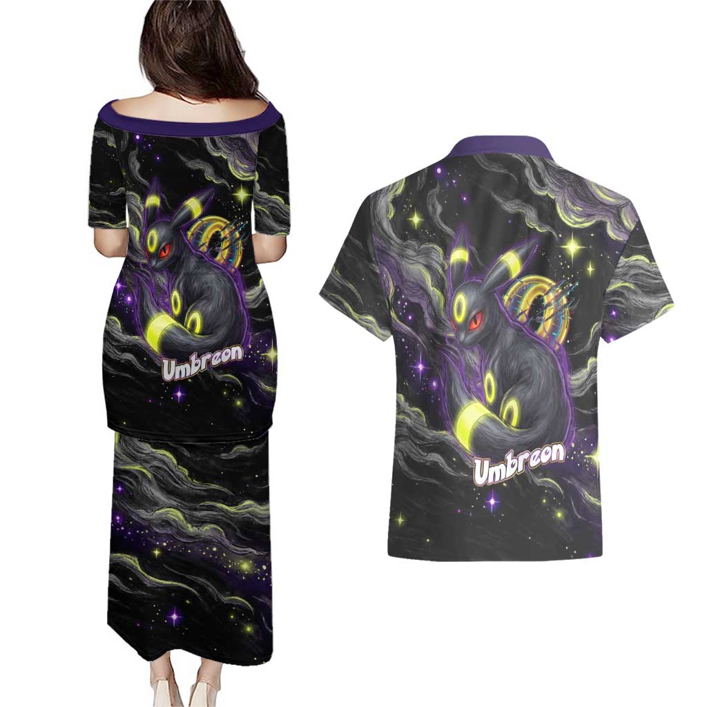 Umbreon Couples Matching Puletasi and Hawaiian Shirt Cosmic Neon Galaxy Art