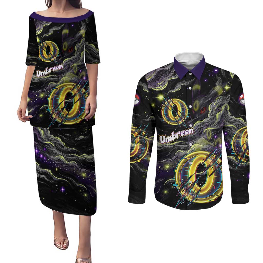 Umbreon Couples Matching Puletasi and Long Sleeve Button Shirt Cosmic Neon Galaxy Art