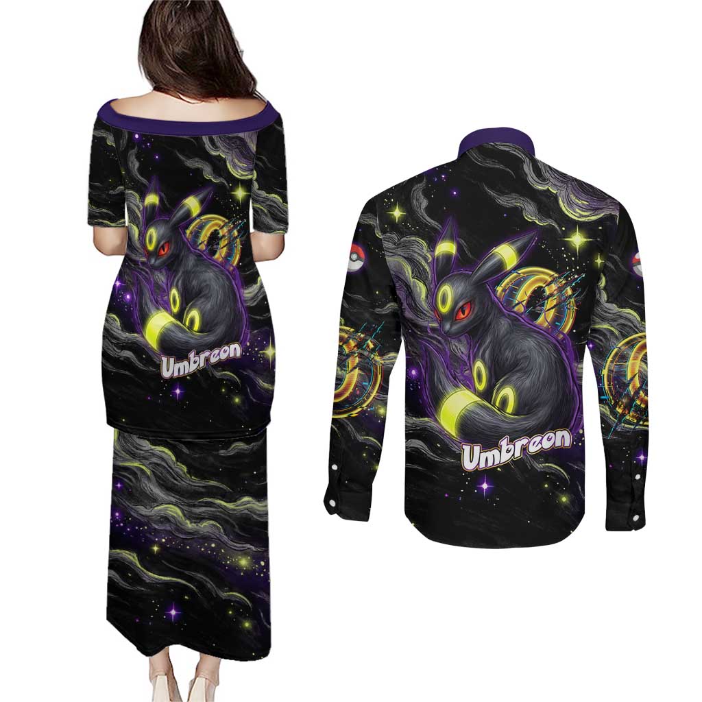 Umbreon Couples Matching Puletasi and Long Sleeve Button Shirt Cosmic Neon Galaxy Art