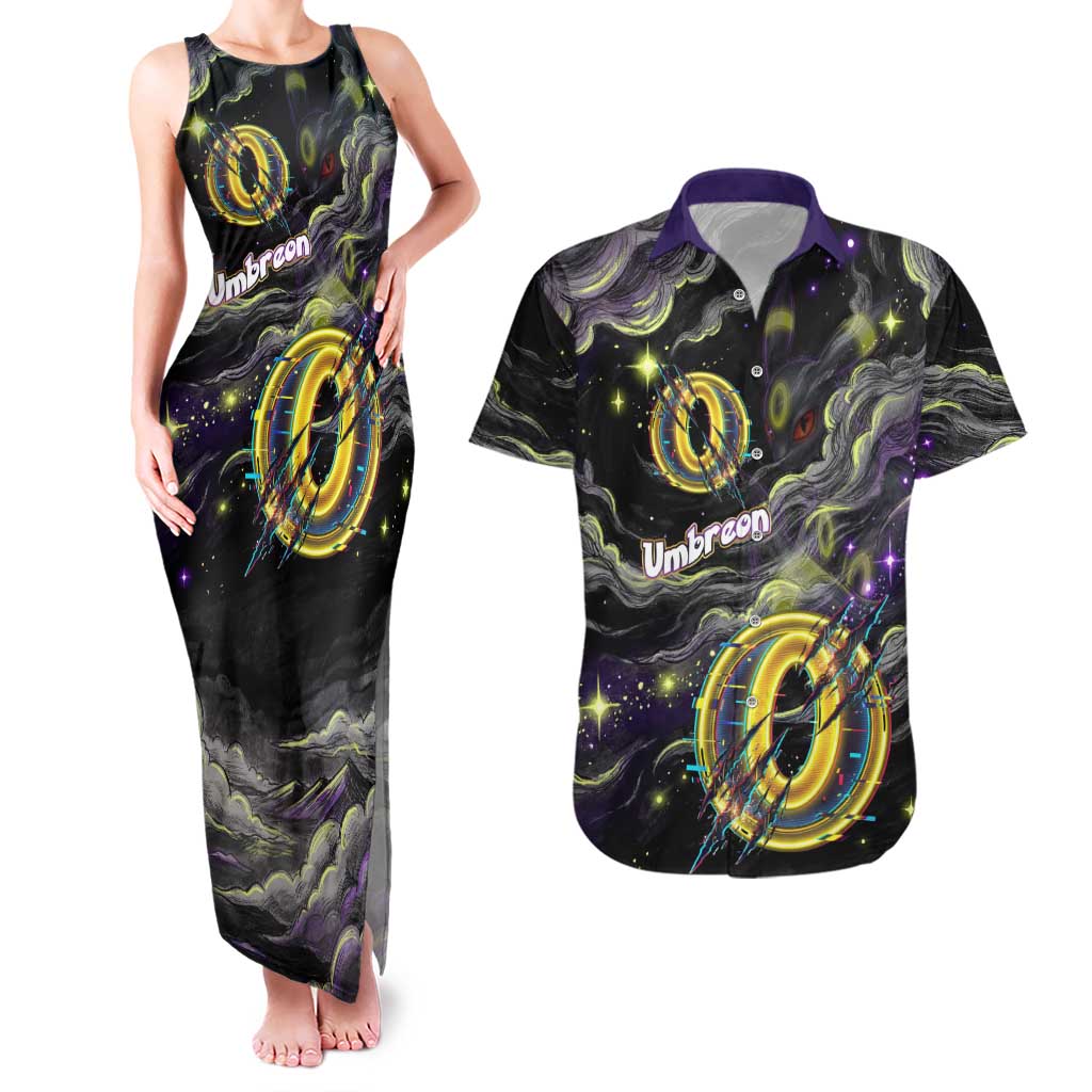 Umbreon Couples Matching Tank Maxi Dress and Hawaiian Shirt Cosmic Neon Galaxy Art