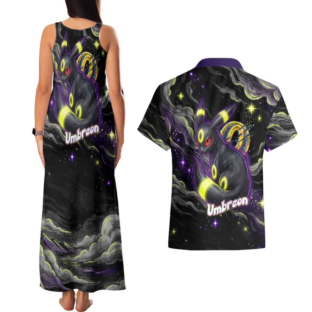 Umbreon Couples Matching Tank Maxi Dress and Hawaiian Shirt Cosmic Neon Galaxy Art