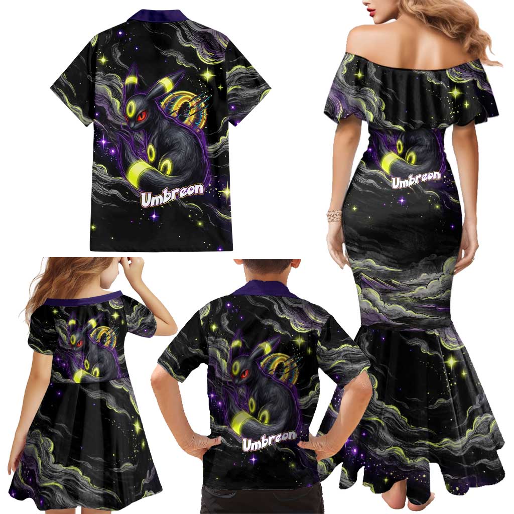 Umbreon Family Matching Mermaid Dress and Hawaiian Shirt Cosmic Neon Galaxy Art