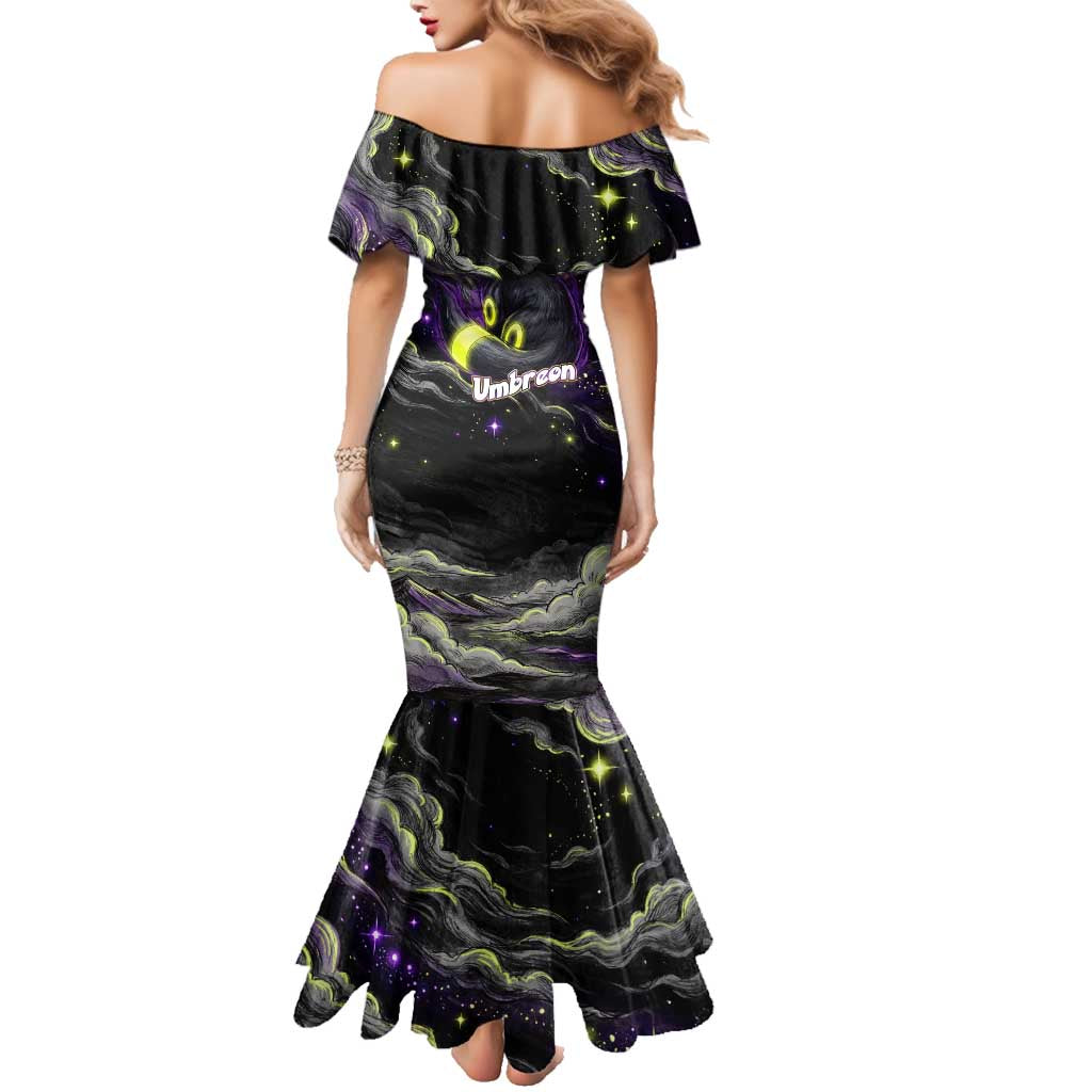 Umbreon Family Matching Mermaid Dress and Hawaiian Shirt Cosmic Neon Galaxy Art