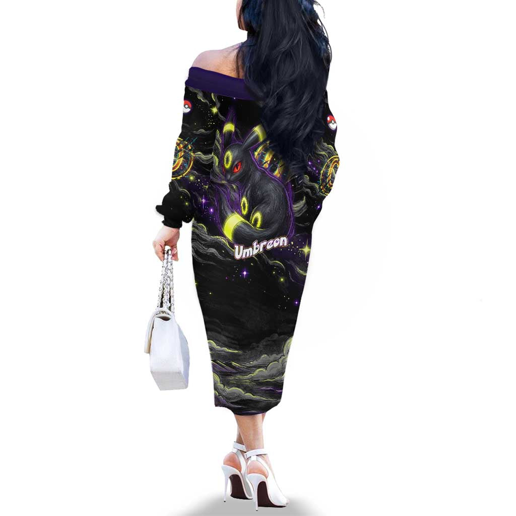 Umbreon Family Matching Off The Shoulder Long Sleeve Dress and Hawaiian Shirt Cosmic Neon Galaxy Art