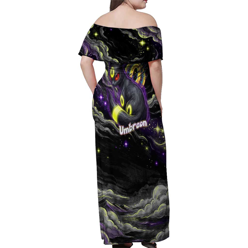 Umbreon Family Matching Off Shoulder Maxi Dress and Hawaiian Shirt Cosmic Neon Galaxy Art