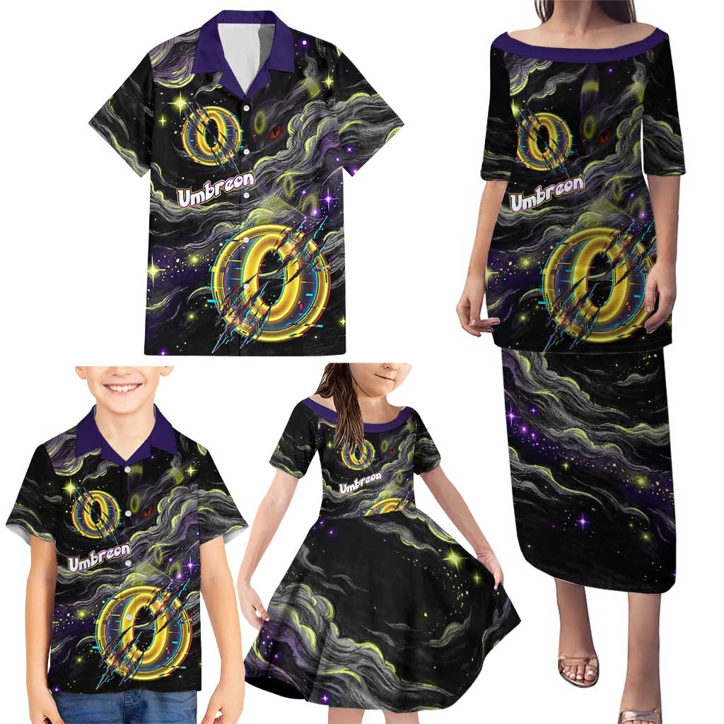 Umbreon Family Matching Puletasi and Hawaiian Shirt Cosmic Neon Galaxy Art