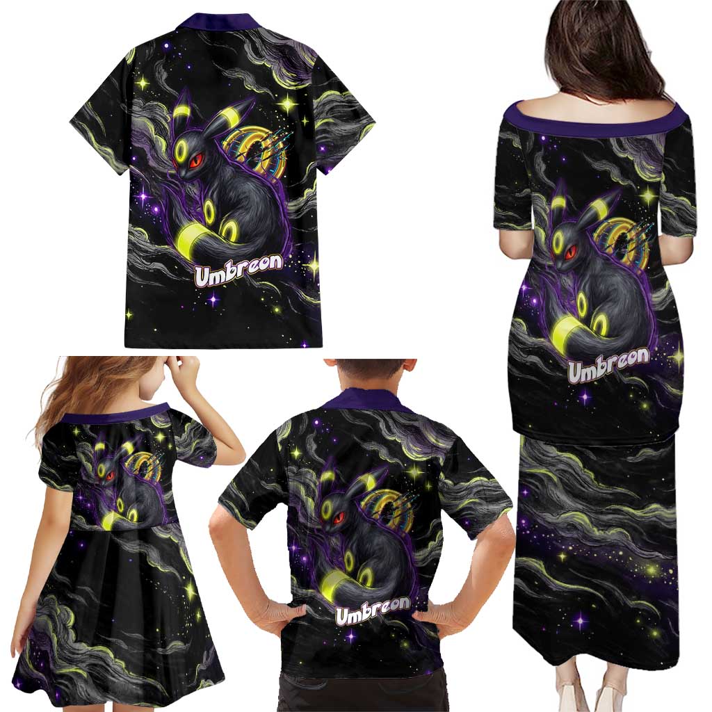 Umbreon Family Matching Puletasi and Hawaiian Shirt Cosmic Neon Galaxy Art
