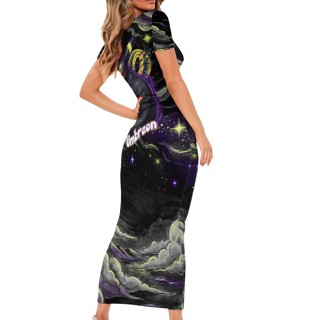 Umbreon Family Matching Short Sleeve Bodycon Dress and Hawaiian Shirt Cosmic Neon Galaxy Art