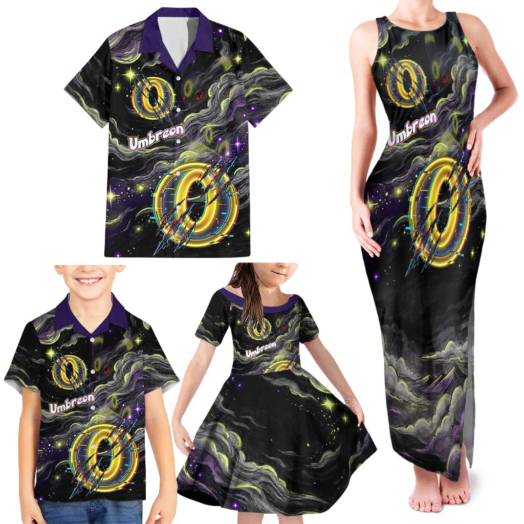 Umbreon Family Matching Tank Maxi Dress and Hawaiian Shirt Cosmic Neon Galaxy Art