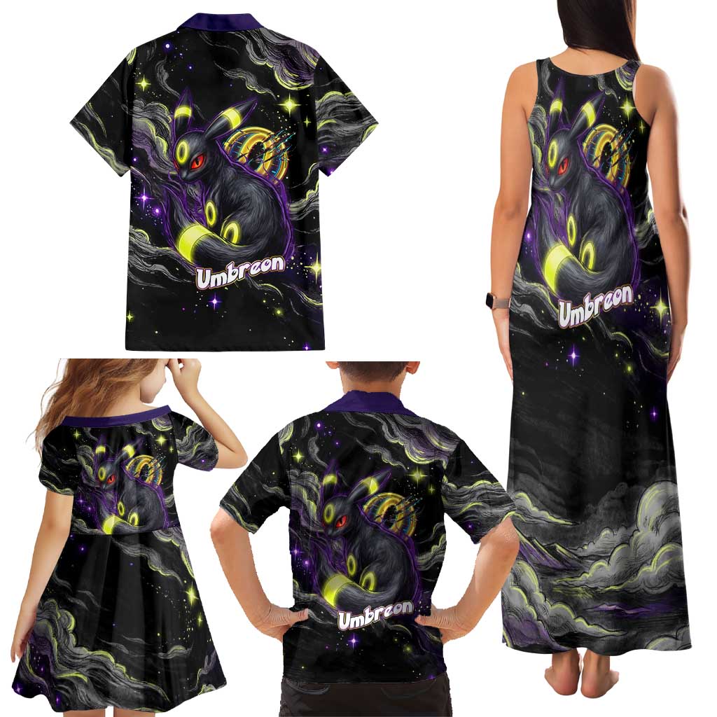 Umbreon Family Matching Tank Maxi Dress and Hawaiian Shirt Cosmic Neon Galaxy Art
