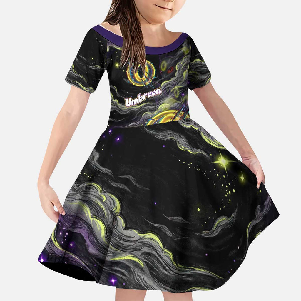 Umbreon Kid Short Sleeve Dress Cosmic Neon Galaxy Art