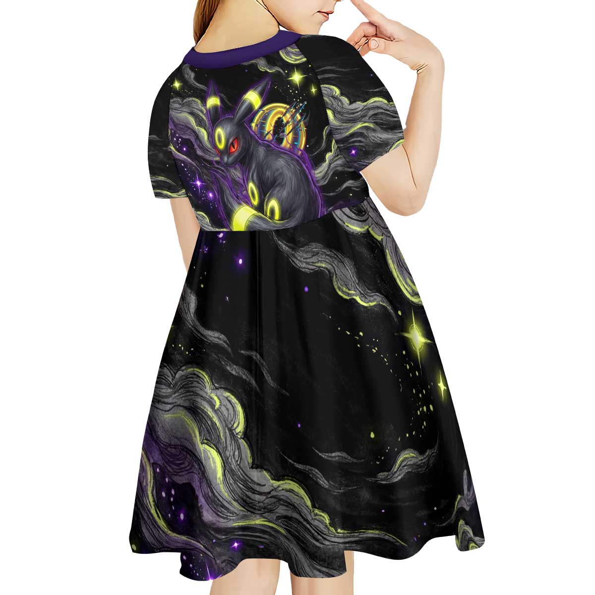 Umbreon Kid Short Sleeve Dress Cosmic Neon Galaxy Art