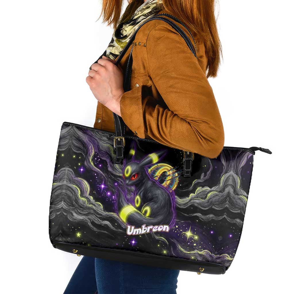 Umbreon Leather Tote Bag Cosmic Neon Galaxy Art