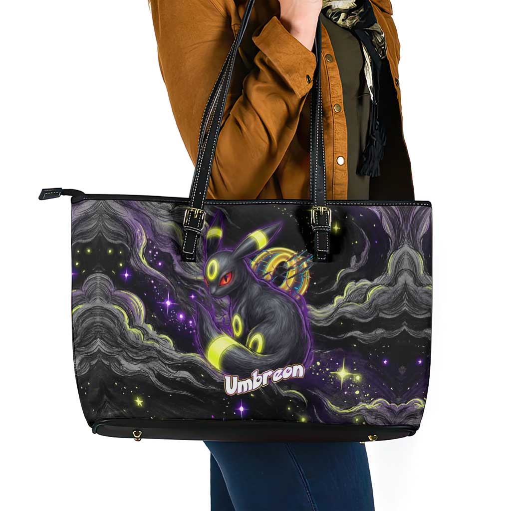 Umbreon Leather Tote Bag Cosmic Neon Galaxy Art