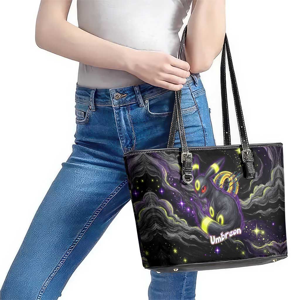 Umbreon Leather Tote Bag Cosmic Neon Galaxy Art