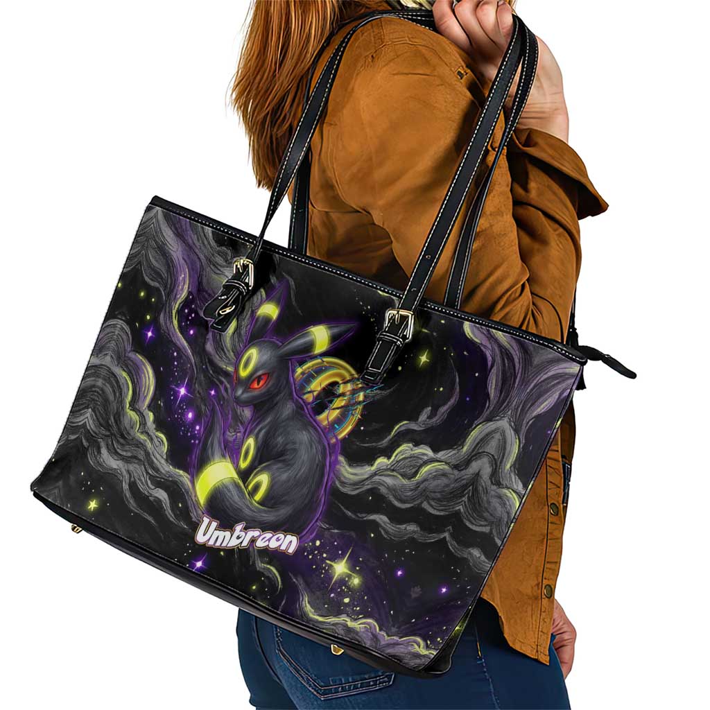 Umbreon Leather Tote Bag Cosmic Neon Galaxy Art