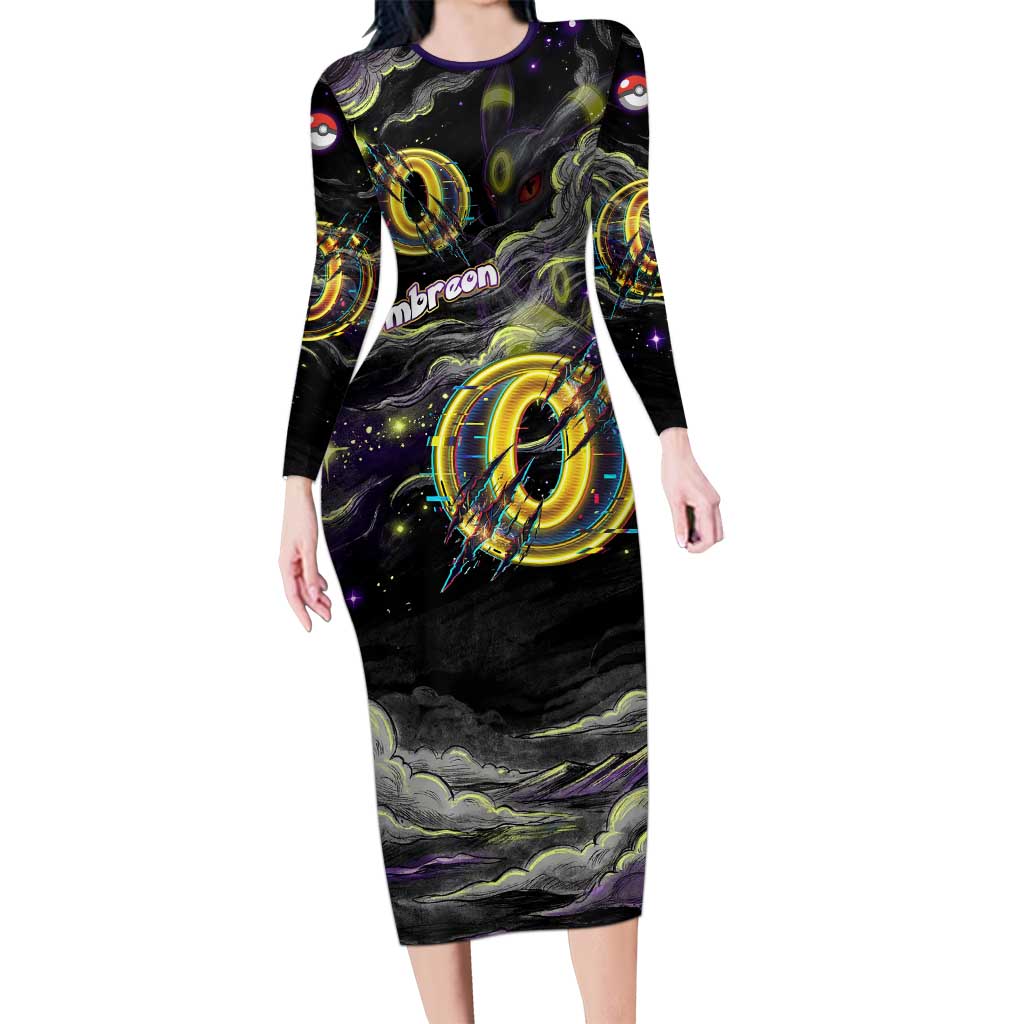 Umbreon Long Sleeve Bodycon Dress Cosmic Neon Galaxy Art